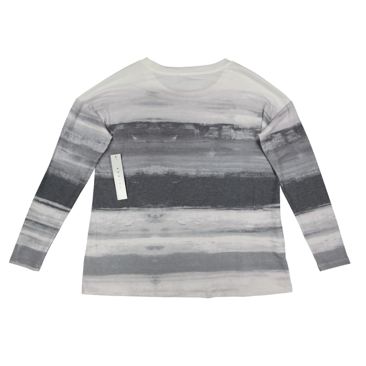 Tribal Long Sleeve Top Womens Small Cream Grey Abstract Stripe Knit 26850-2281 - take2supply