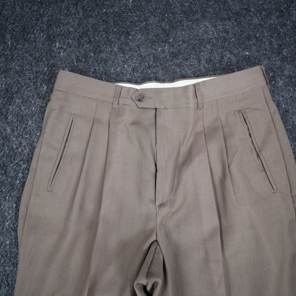 Haggar Dress Pants Mens 33x30 Pleated Wool Blend Brown Cuffed Deadstock - take2supply