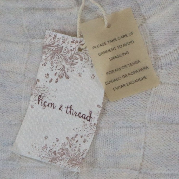 Hem & Thread Mock Neck Sweater Womens Small Cream Textured Checkerboard Knit NEW - take2supply
