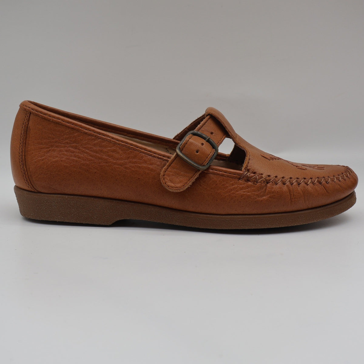 Soft Spots Reina Loafers Womens 6.5 Vintage Peanut Brown Leather T-Strap Shoes - take2supply