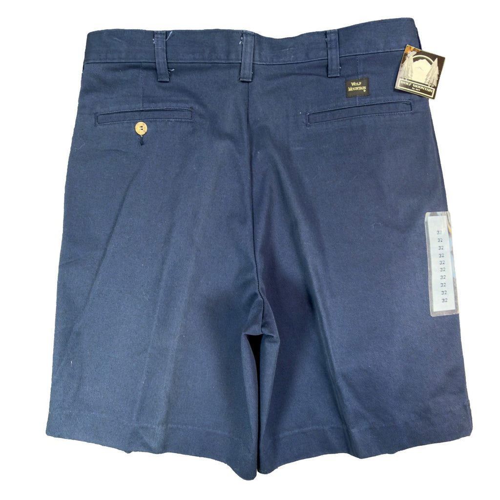 Wolf Mountain Key Shorts Mens 32 Navy Blue 100% Cotton Pleated Vintage USA NWT - take2supply