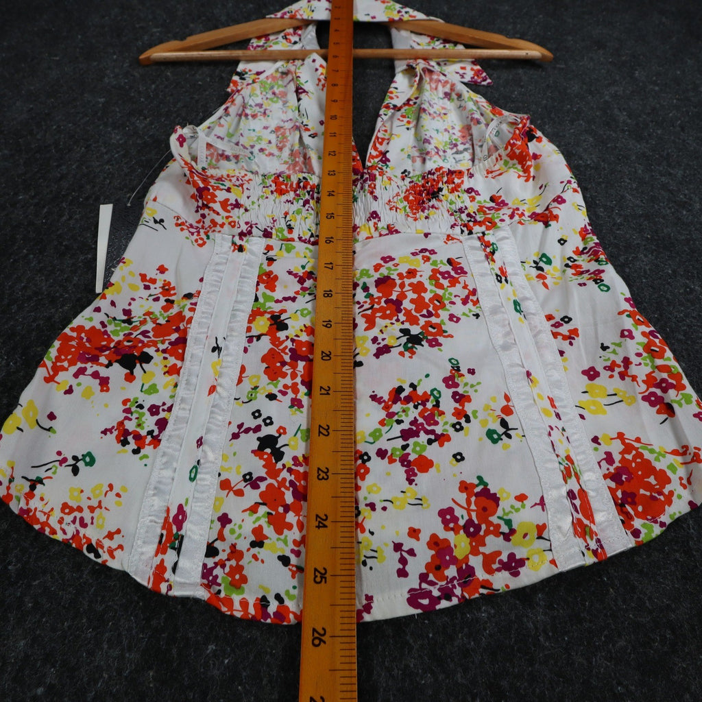 XOXO Halter Top Womens Size Medium NWT Floral Cotton Smocked Back White C759 - take2supply