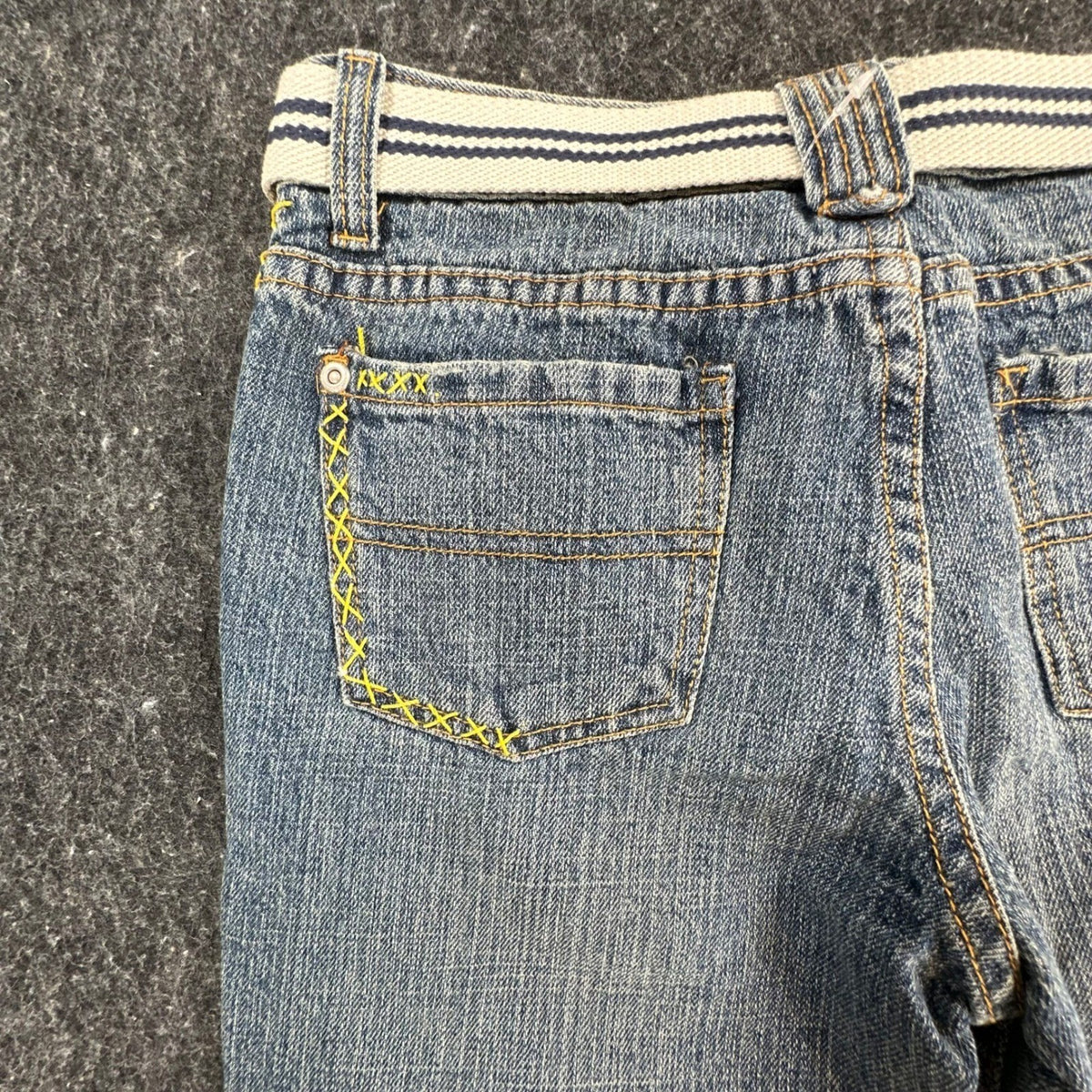 US Polo Assn Y2K Butterfly Jeans Girls 12 Blue Denim Flare Belted USPA NWT - take2supply