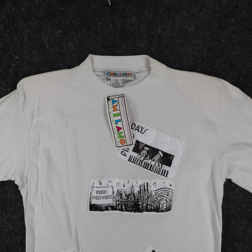 A'Milano Vintage 90s Jazz Graphic Tee Small White Single Stitch Deadstock NWT - take2supply