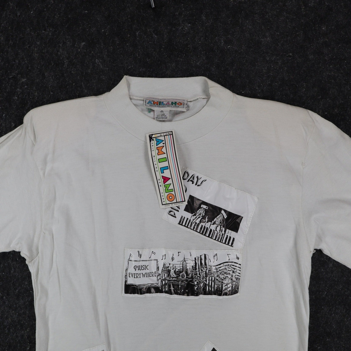 A'Milano Vintage 90s Jazz Graphic Tee Small White Single Stitch Deadstock NWT - take2supply