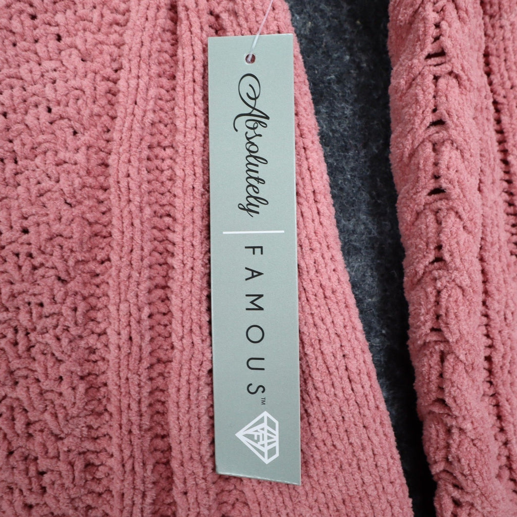 Absolutely Famous Chenille Cable Knit Sweater Womens XL Pink Scalloped AD1350 - take2supply