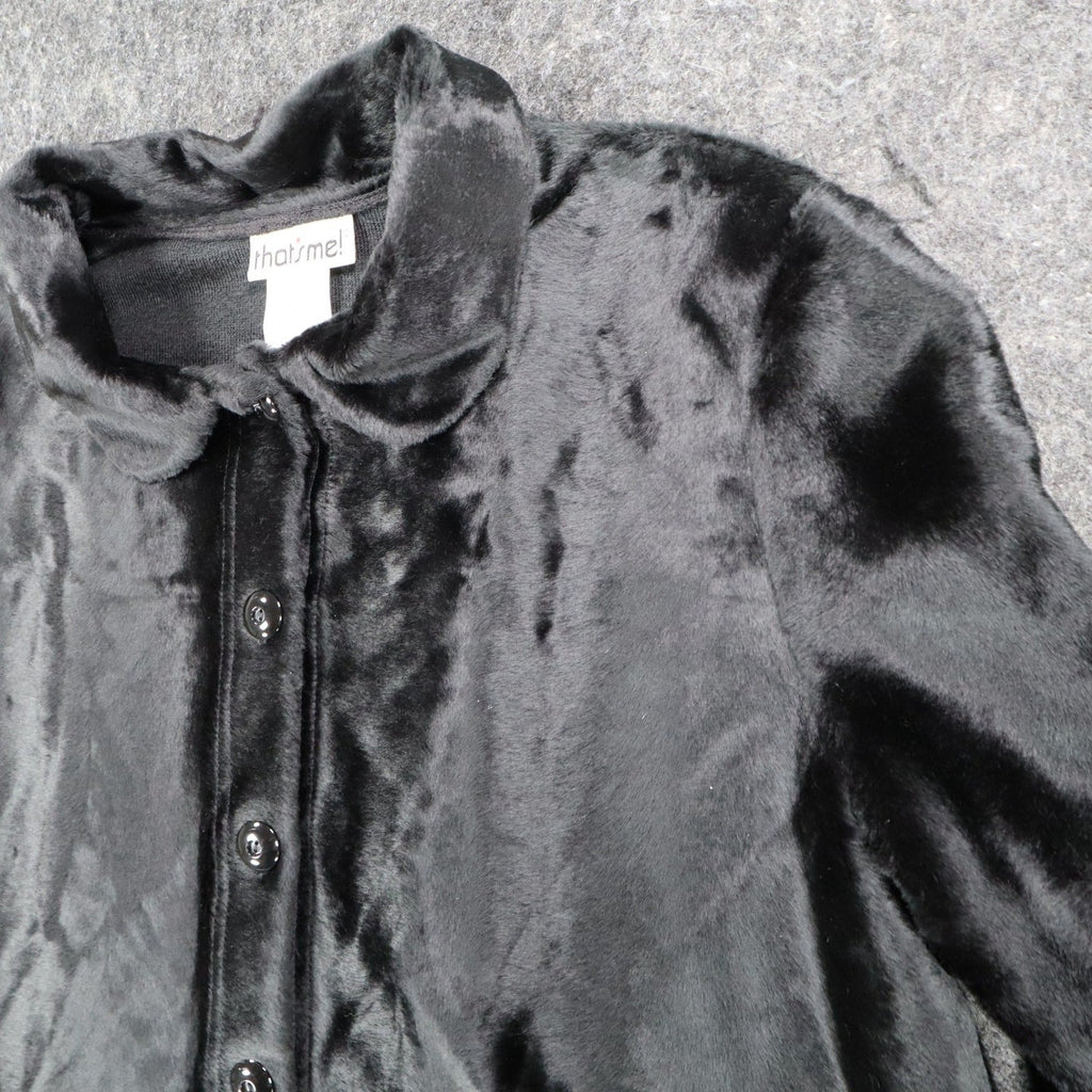 That's Me! Faux Fur Jacket Size 6 Vintage 90s Black Button Front Plush Coat - take2supply