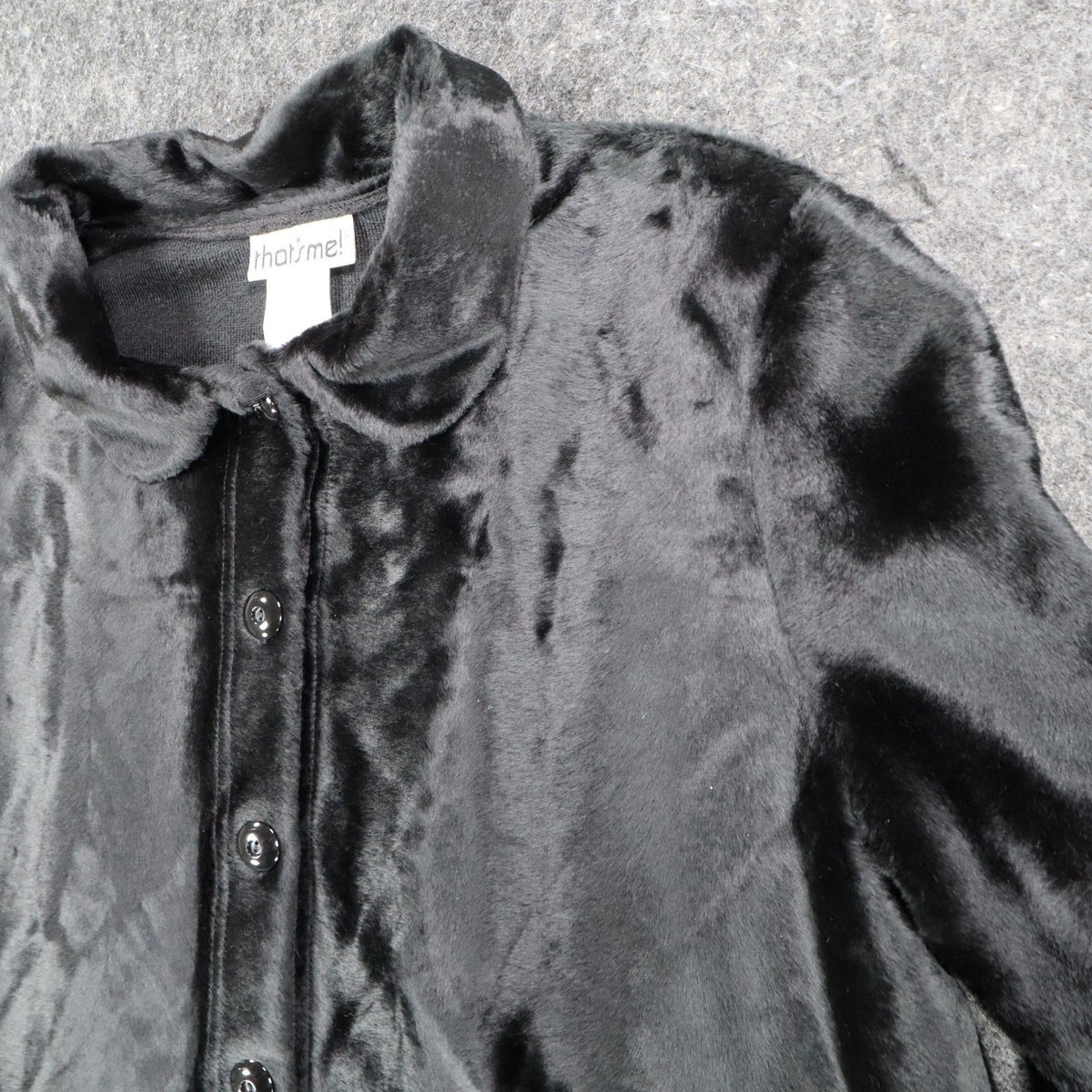 That's Me! Faux Fur Jacket Size 6 Vintage 90s Black Button Front Plush Coat - take2supply