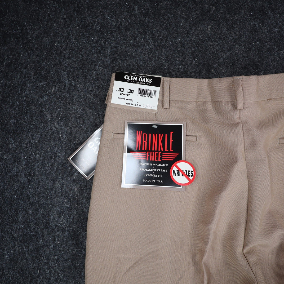 Glen Oaks Pleated Trousers Mens 33x30 Vintage 90s Tan Wool Blend Deadstock USA - take2supply