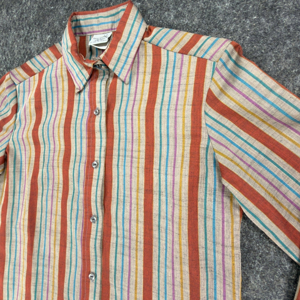 Miss "B" Vintage 70s Striped Button Down Shirt Womens 5/6 Orange Multi Excellent - take2supply