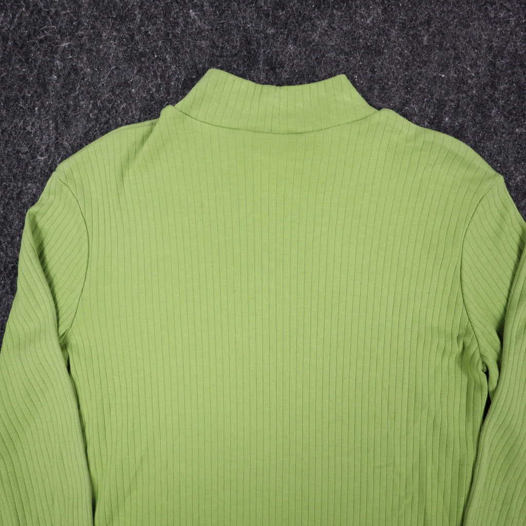 Nikki Mock Neck Top Small Y2K Granny Smith Green Ribbed Long Sleeve 44U5 NEW - take2supply