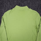 Nikki Mock Neck Top Small Y2K Granny Smith Green Ribbed Long Sleeve 44U5 NEW - take2supply