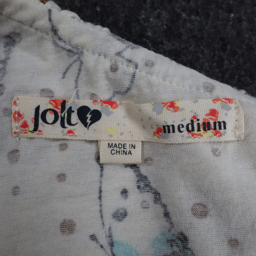 Jolt One Shoulder Top Womens Medium NWT Butterfly Print Ruffle Lace Trim Cream - take2supply