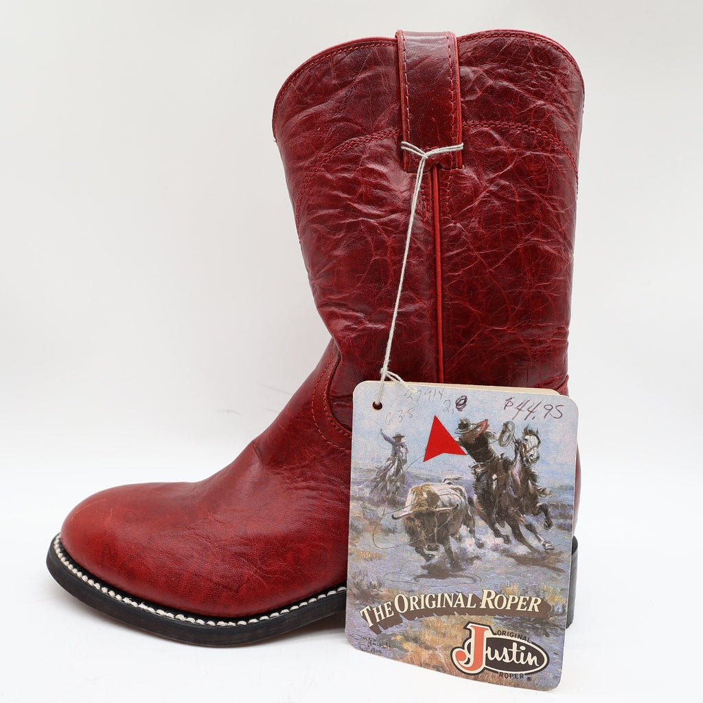 Justin Original Roper Boots Kids 2 Red Leather Deadstock NWT 3791Y - take2supply