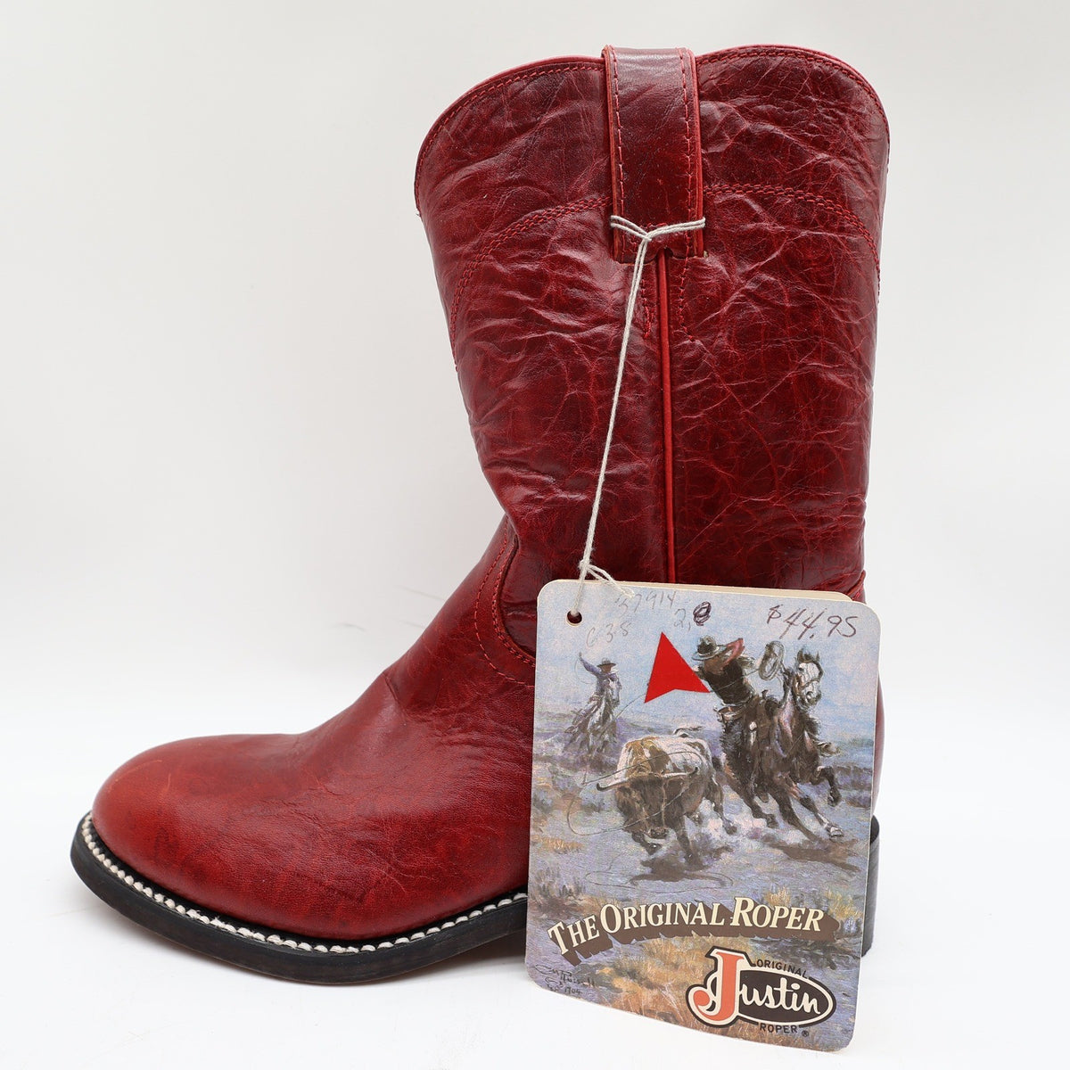 Justin Original Roper Boots Kids 2 Red Leather Deadstock NWT 3791Y - take2supply