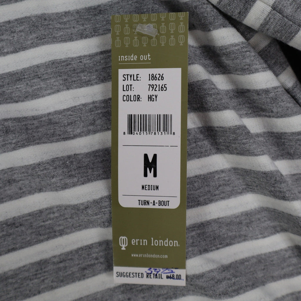 Erin London Womens M Gray White Striped Lace Up Hooded Tunic Top NWT - take2supply