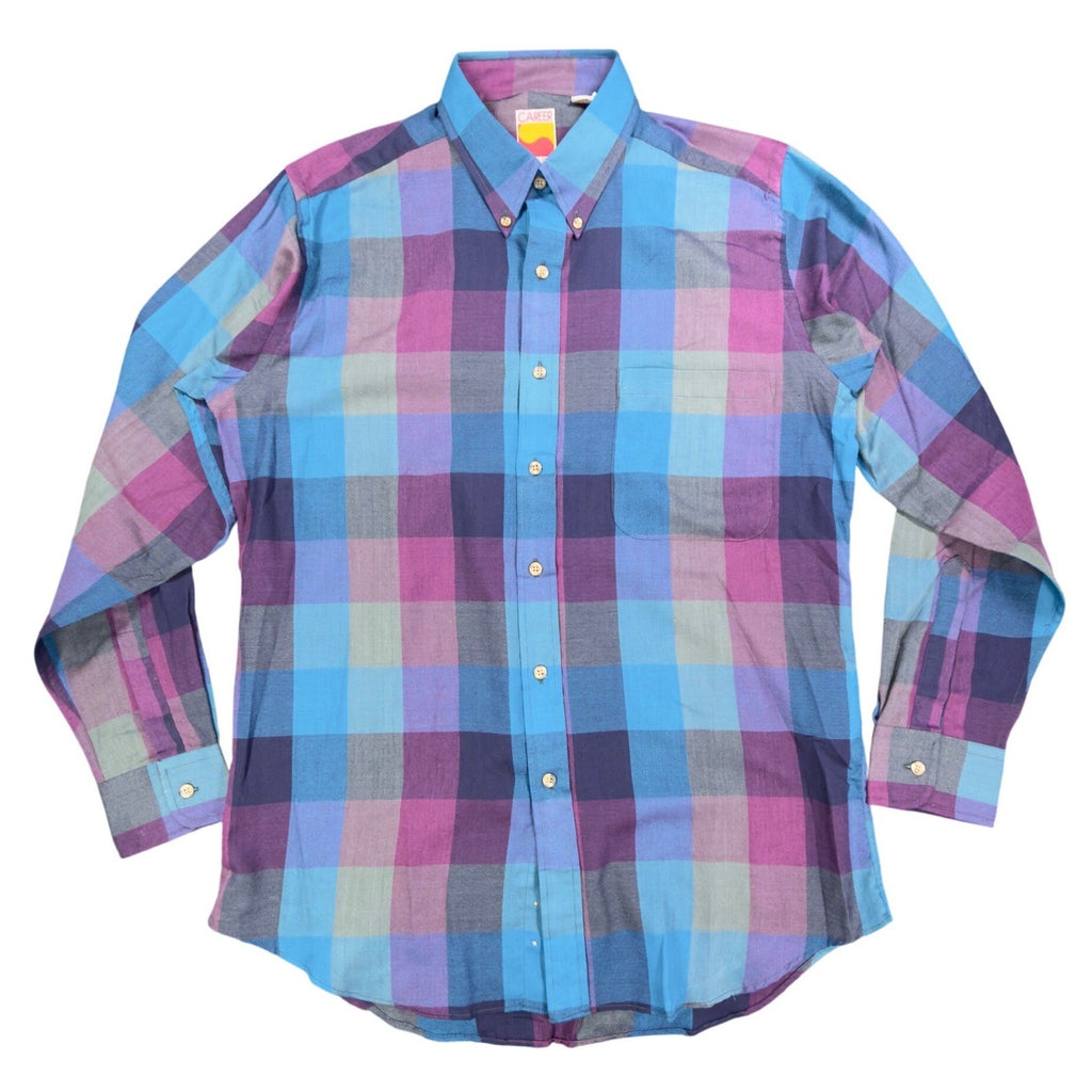 Career Club Vintage 90s Plaid Button Down Mens M Blue Purple Excellent - take2supply