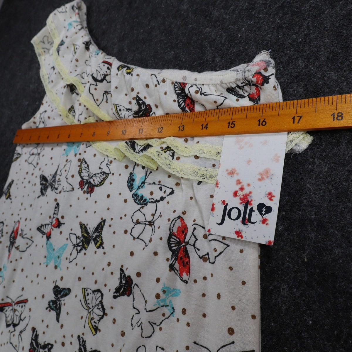 Jolt One Shoulder Top Womens Medium NWT Butterfly Print Ruffle Lace Trim Cream - take2supply