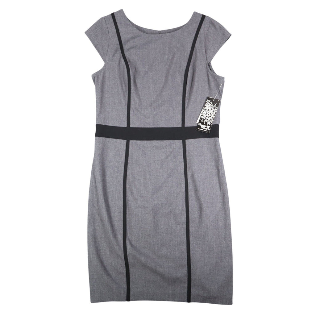 Sequin Hearts Sheath Dress Womens 13 Gray Black Trim Cap Sleeve Career Bodycon - take2supply