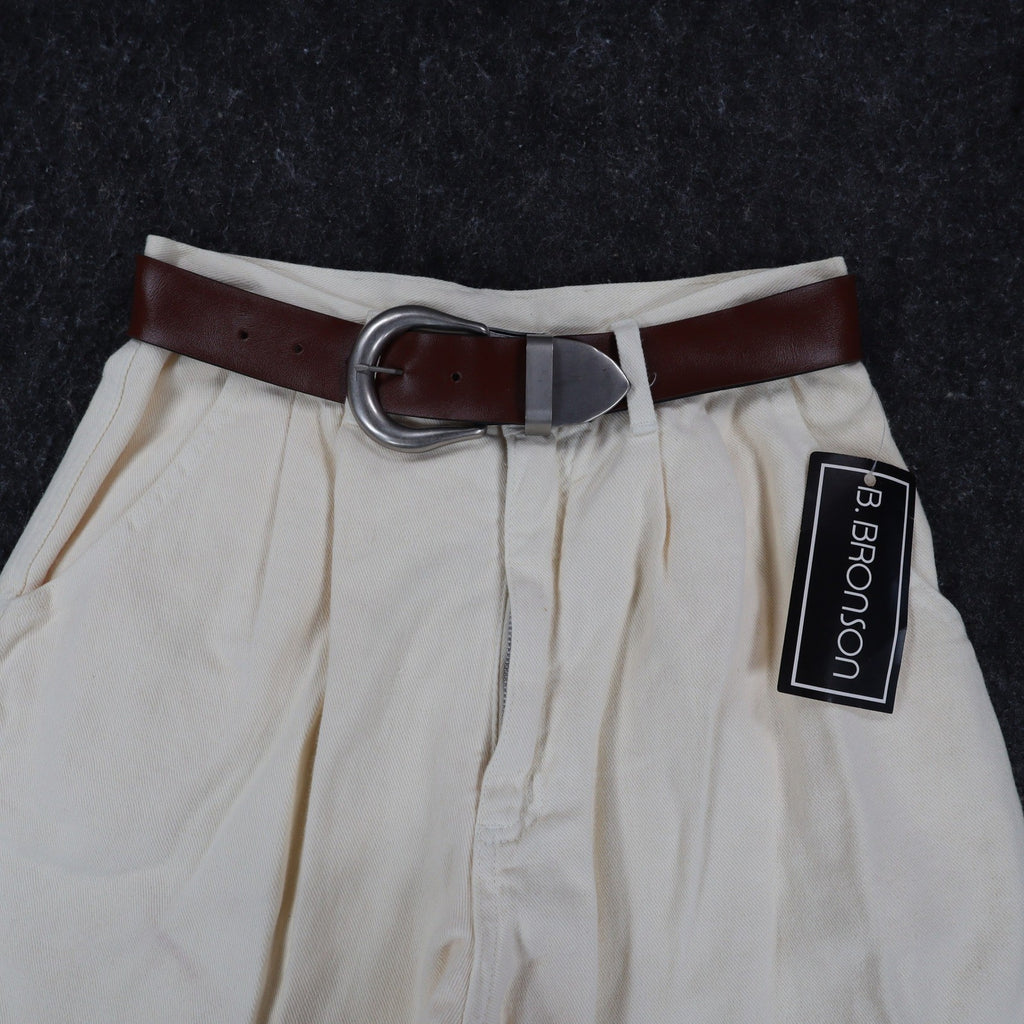 B. Bronson Shorts Womens 3 Vintage 90s Natural Cotton Pleated High Waist Belted - take2supply