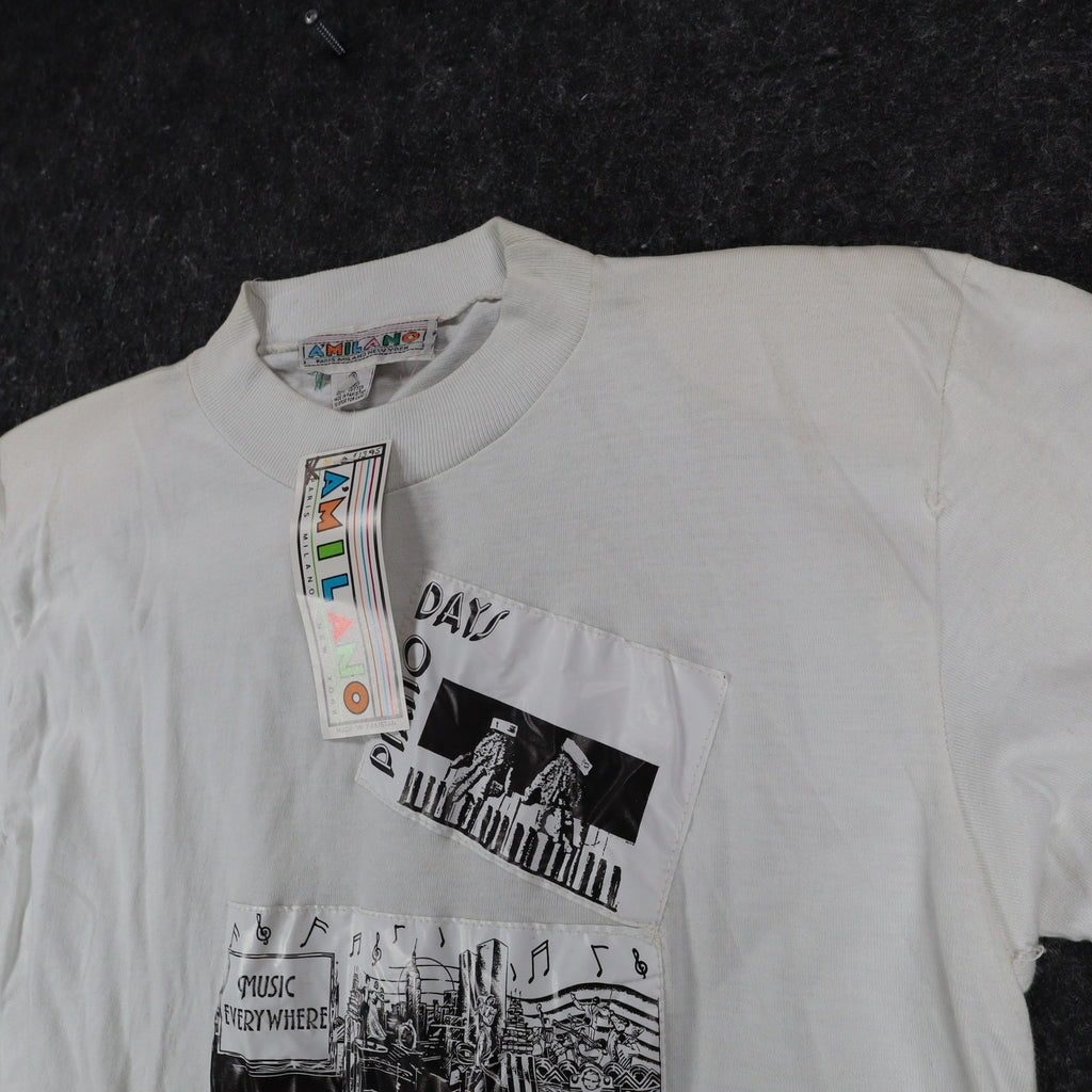 A'Milano Vintage 90s Jazz Graphic Tee Small White Single Stitch Deadstock NWT - take2supply