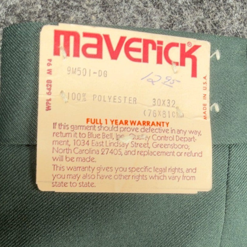 Maverick 70s Vintage Flare Trousers Mens 30x32 Green Polyester NWT Deadstock - take2supply