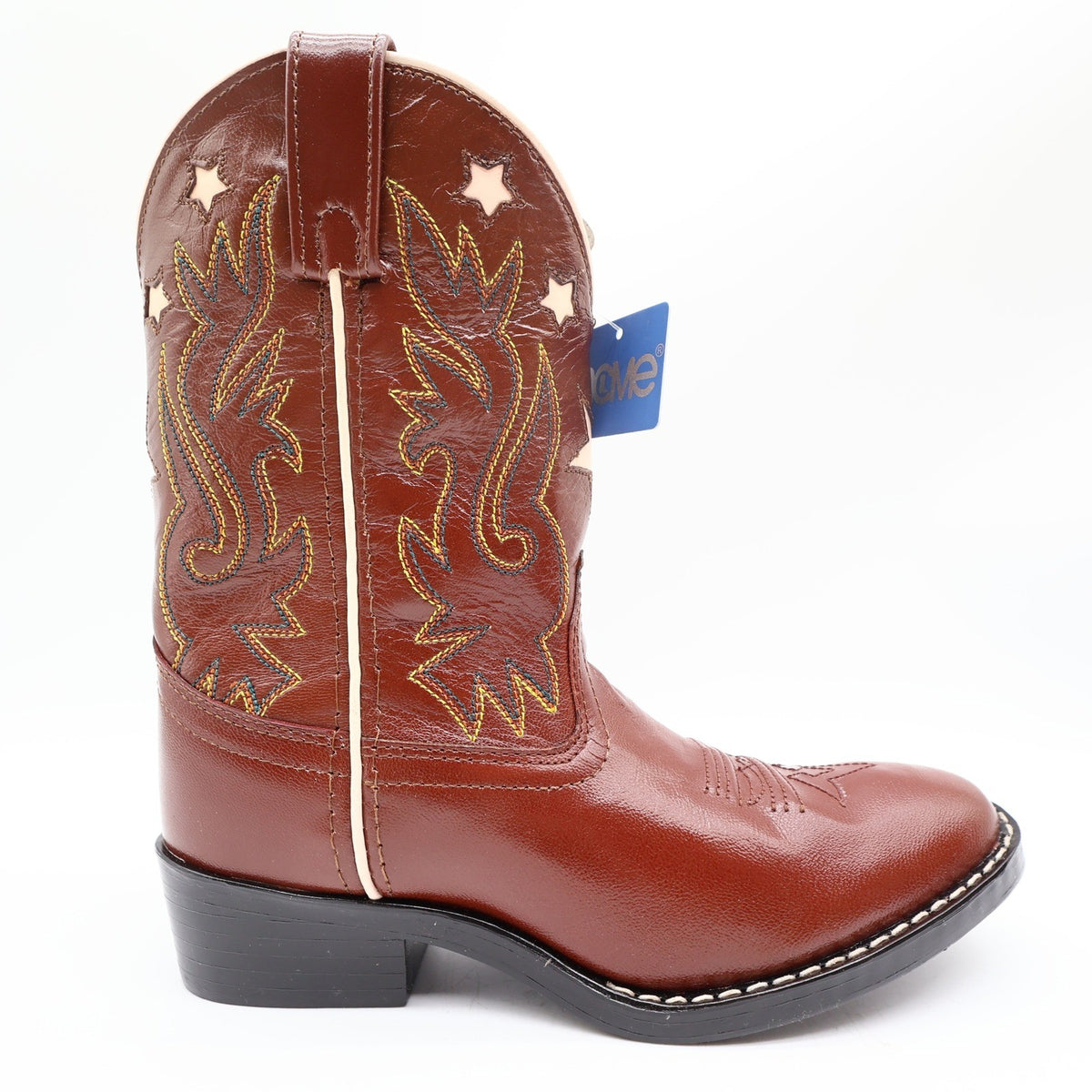 Acme Vintage Style Western Boots Kids 3 Brown Leather NWT AC146 Star Inlay - take2supply