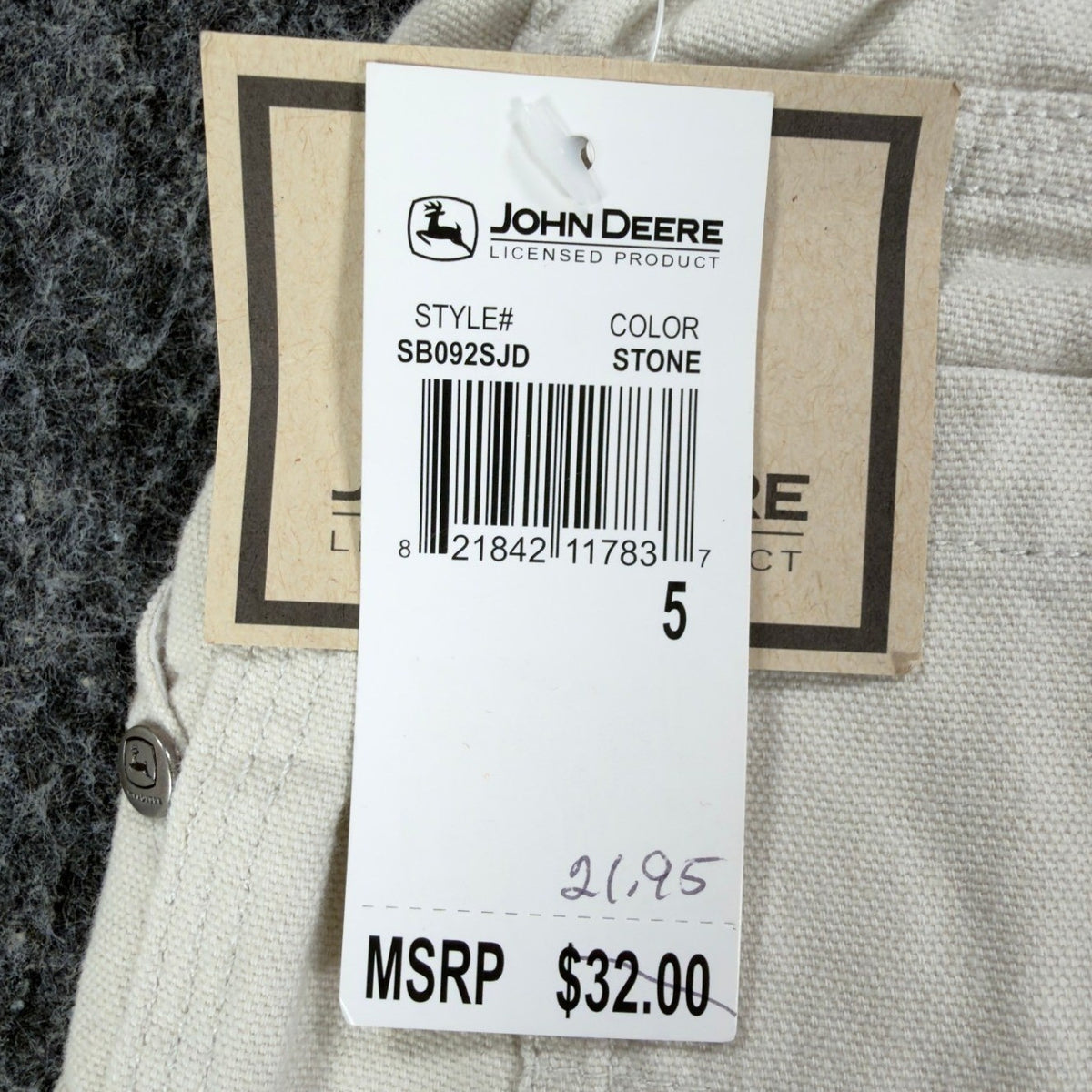 John Deere Carpenter Shorts Boys 5 Stone Cotton Canvas NWT Deadstock - take2supply