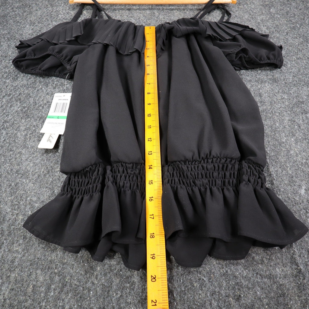 My Michelle Off Shoulder Blouse Womens Large Black Pleated Ruffle Smocked Top - take2supply