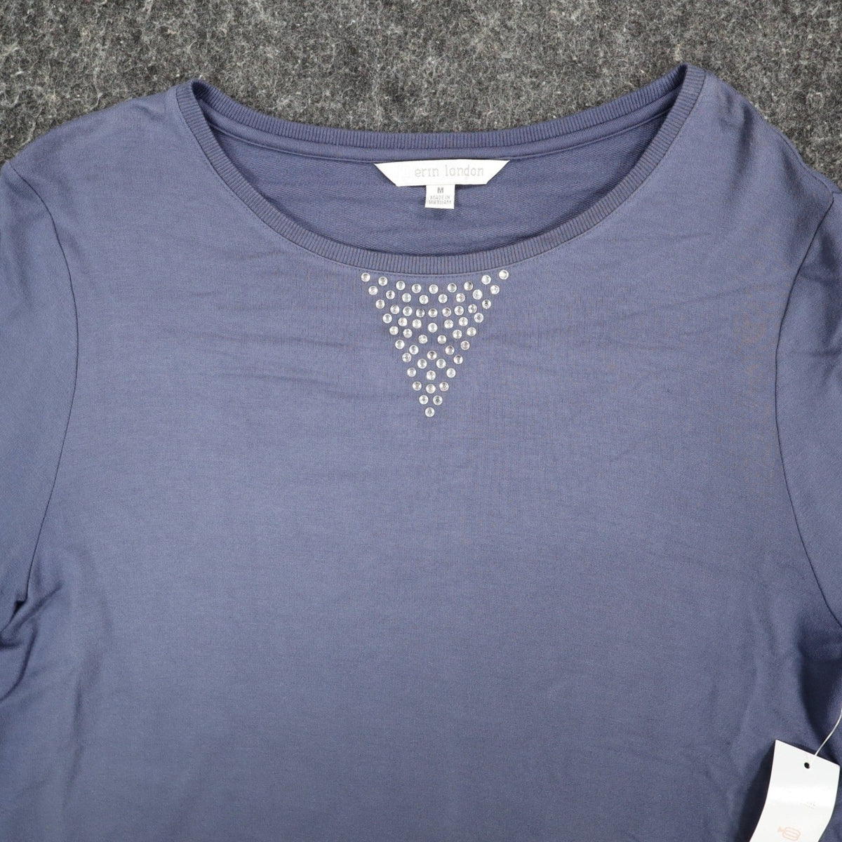 Erin London Studded Puff Sleeve Top Womens Medium Blue Viscose French Terry NWT - take2supply