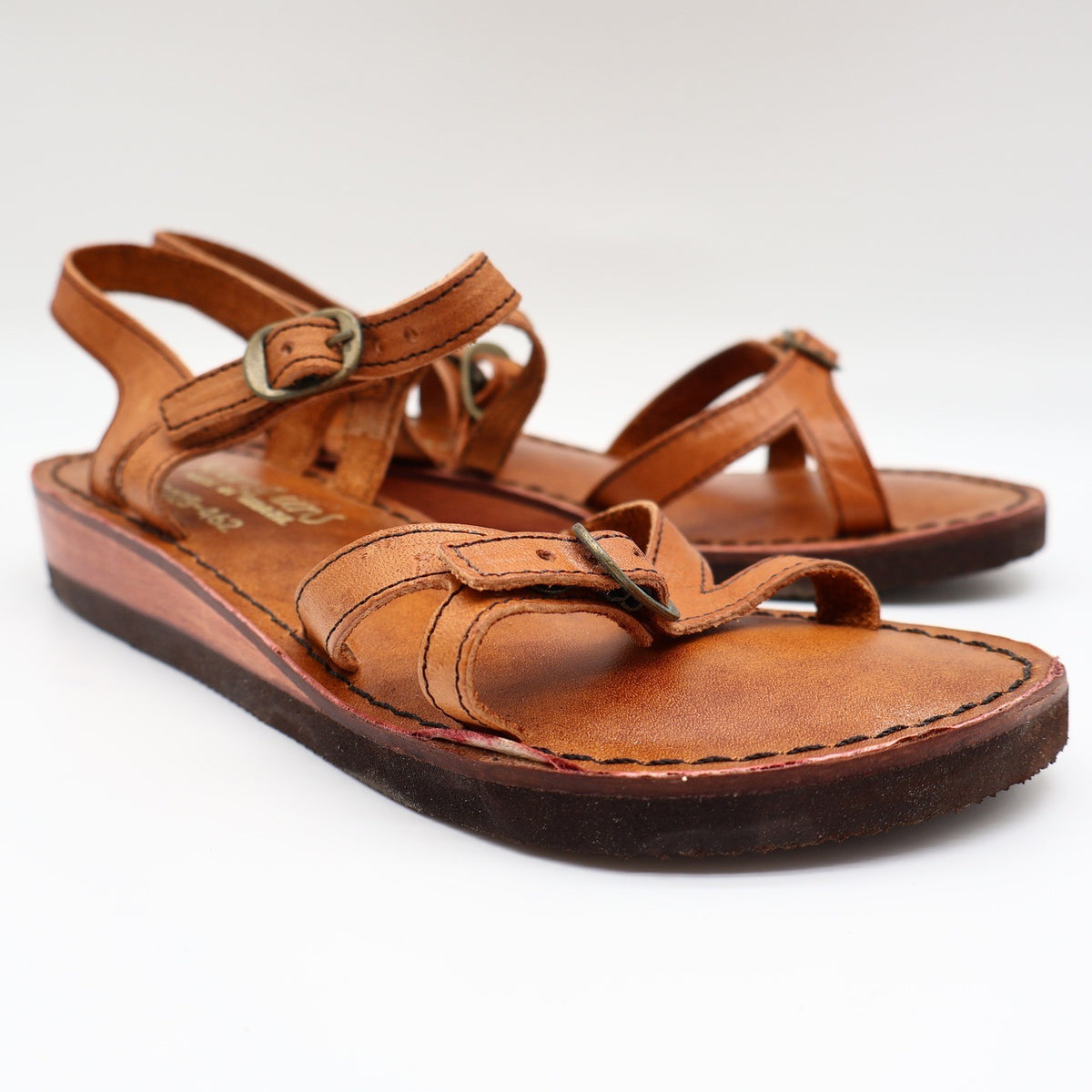 Young'uns Sandals Womens 4B Vintage Brazil Tan Leather Strappy Buckle Deadstock - take2supply