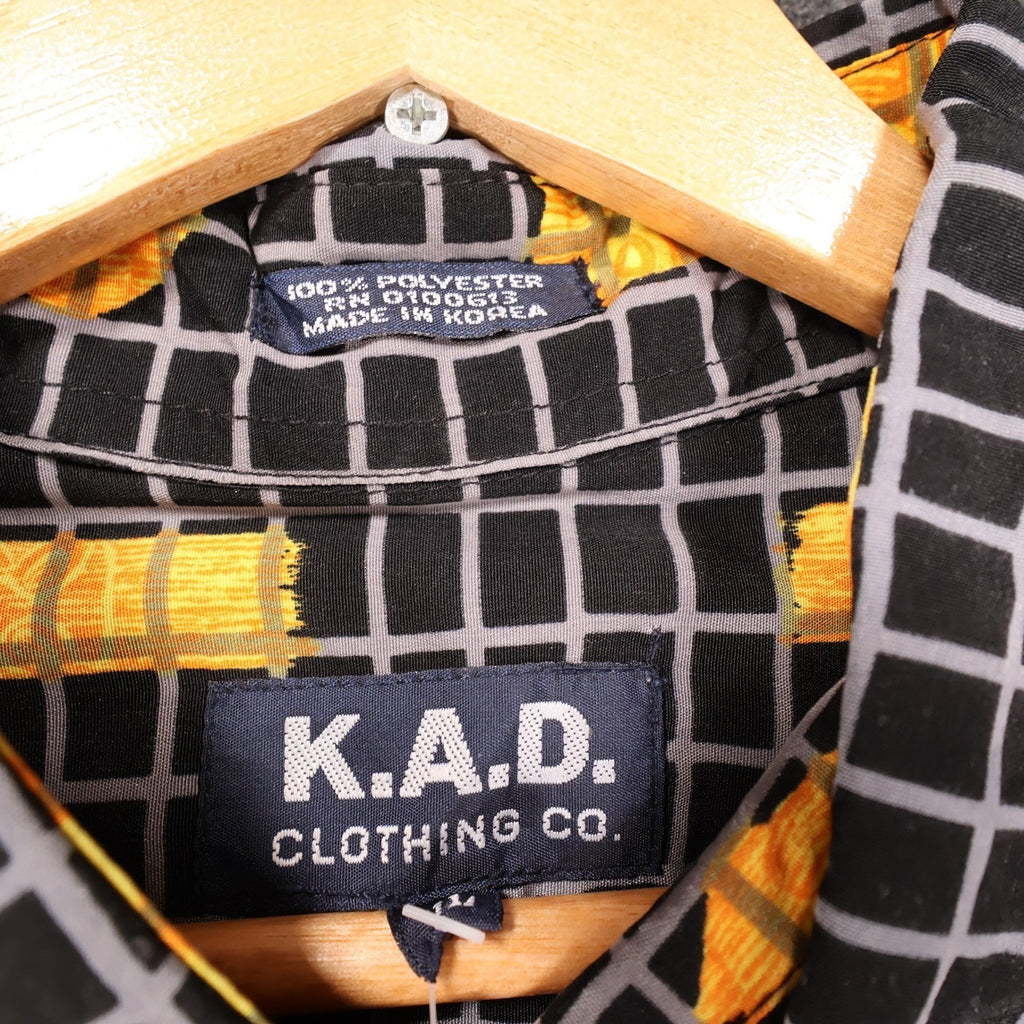 K.A.D. Button Up Shirt Mens XL Black New Tiki Abstract Grid Vintage - take2supply