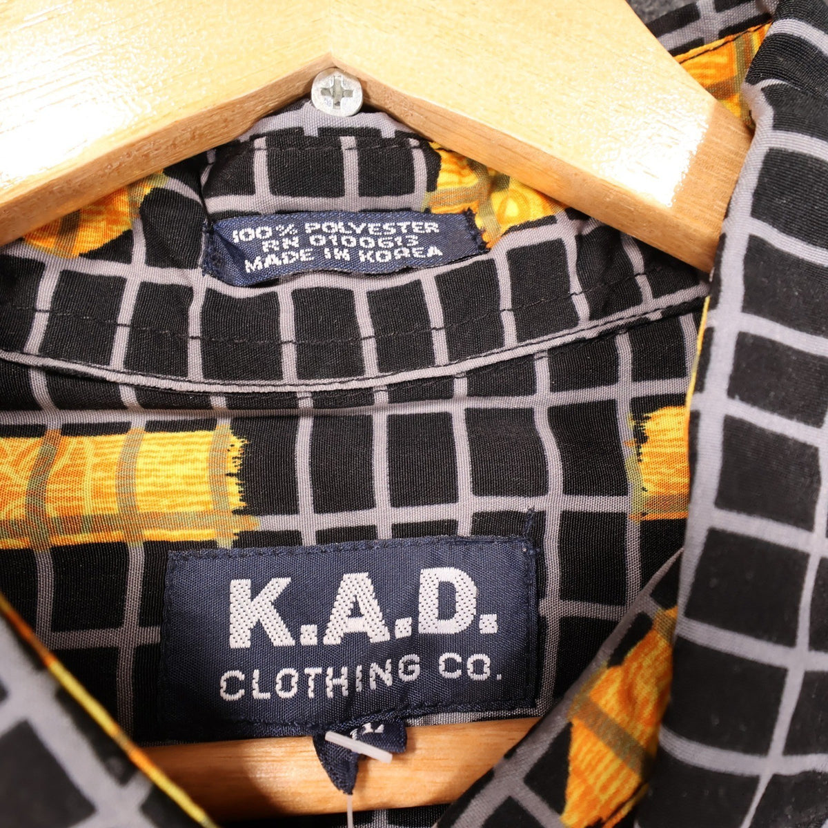 K.A.D. Button Up Shirt Mens XL Black New Tiki Abstract Grid Vintage - take2supply