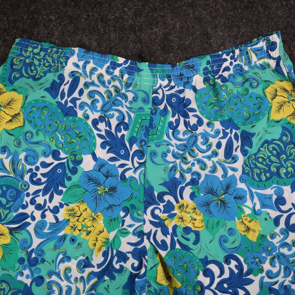 D.K. GOLD Shorts Small Vintage 90s Blue Green Floral Tropical Made in USA C985 - take2supply