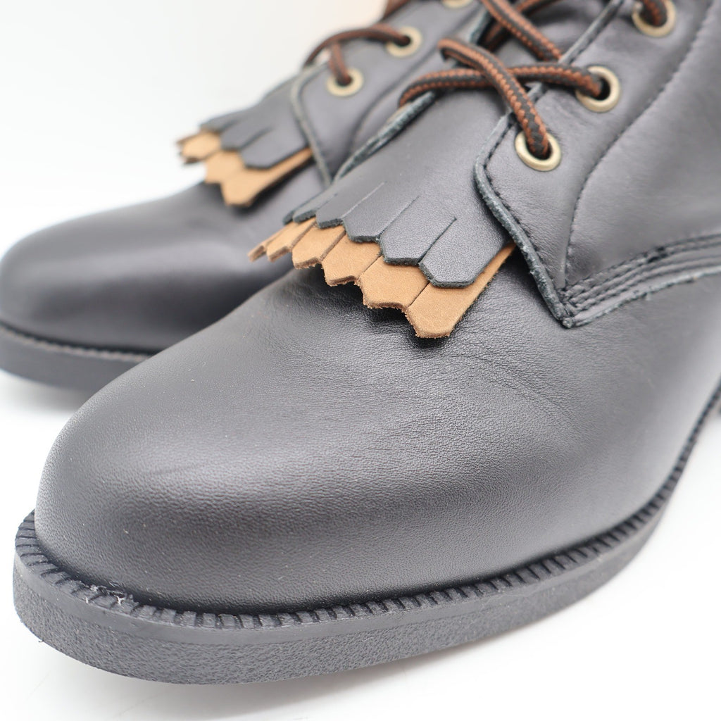 Saddle Brand Boots Womens 9 Black Leather Kiltie Lace Up Work Western 550 Y2K - take2supply