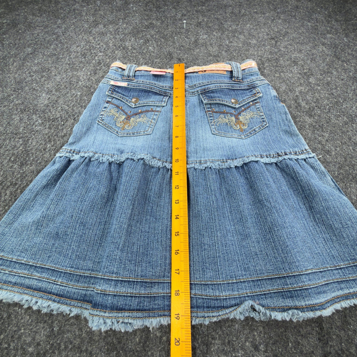 Jolt Y2K Butterfly Denim Skirt Girls 14 Blue Tiered Ruffle NWT - take2supply