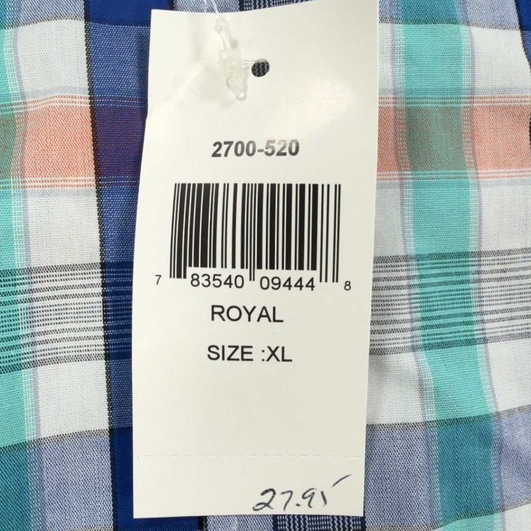 Cotton Traders Plaid Short Sleeve Button Down Men XL Royal Cotton New - take2supply
