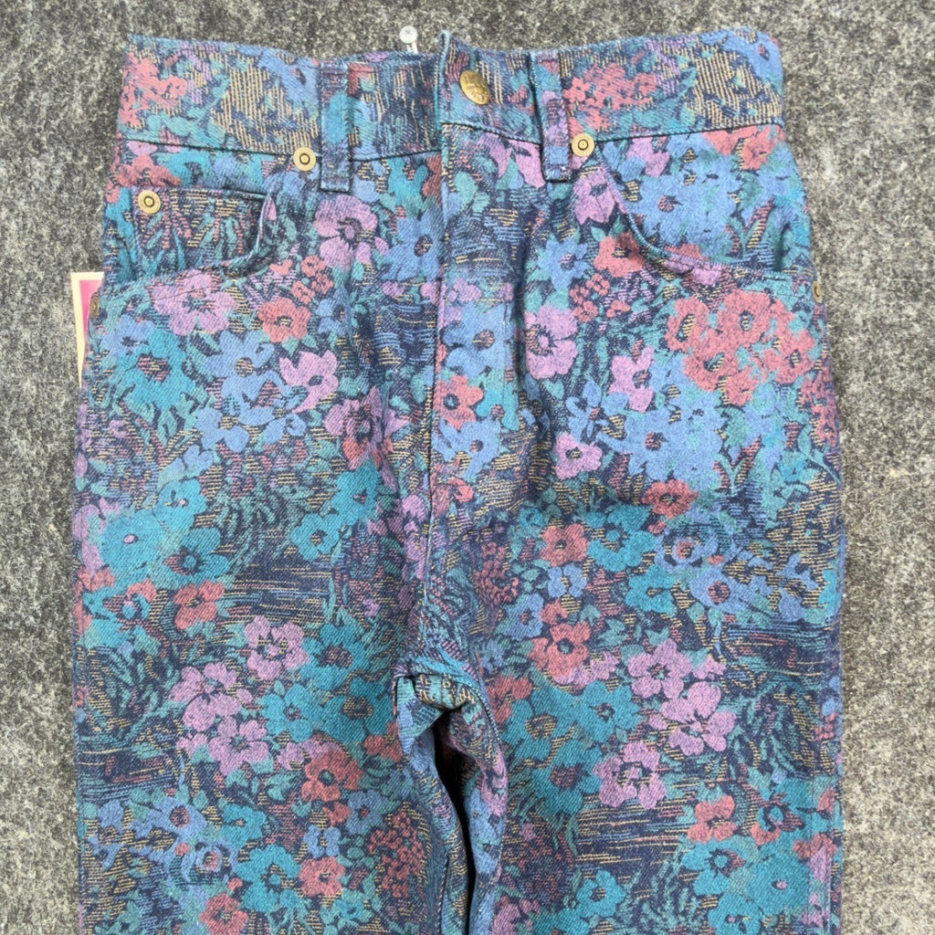 Lee Vintage 90s Floral Jeans Girls 12 Reg Blue USA Made NOS NWT 25 Waist - take2supply