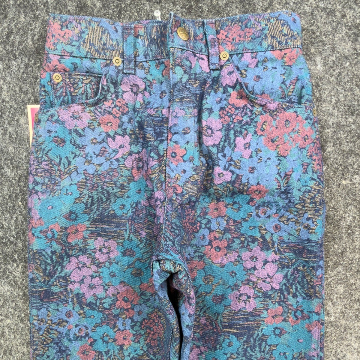 Lee Vintage 90s Floral Jeans Girls 12 Reg Blue USA Made NOS NWT 25 Waist - take2supply