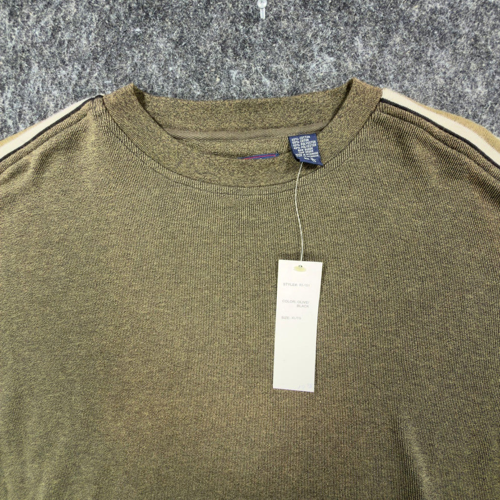 Ferruche Y2K Long Sleeve Shirt Mens XL Olive Green Striped Pullover NWT C417 - take2supply