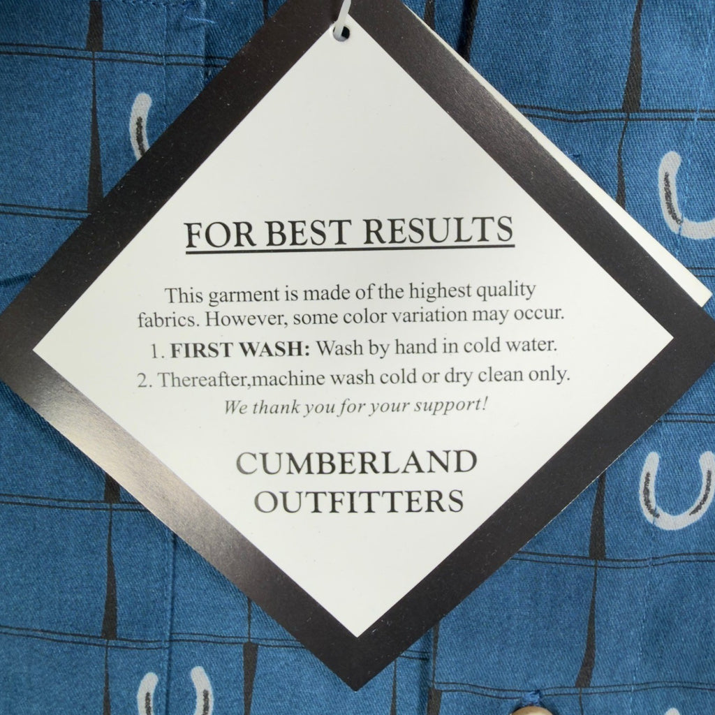 Cumberland Outfitters Western Shirt Mens Large Blue Horseshoe Cotton NWT - take2supply