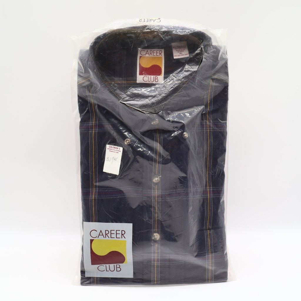 Career Club Shirt Mens XL Navy Gold Burgundy Windowpane Plaid New Packaged - take2supply