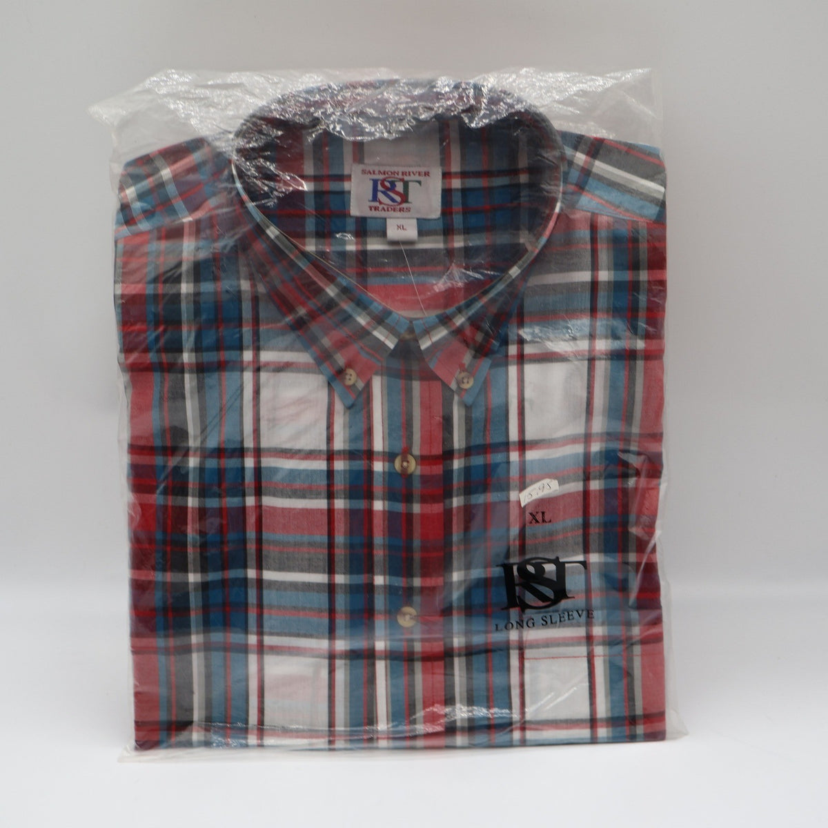 Salmon River Traders Plaid Button Down Mens XL Red Blue White Long Sleeve Shirt - take2supply