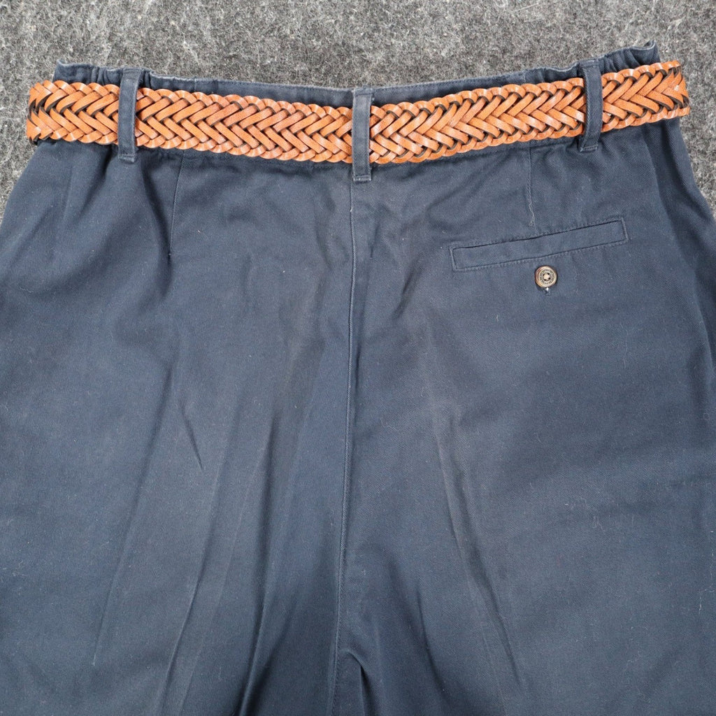 Rafaella Twill Shorts Womens 10 Vintage 90s Navy Blue Cotton Pleated Belted NWT - take2supply