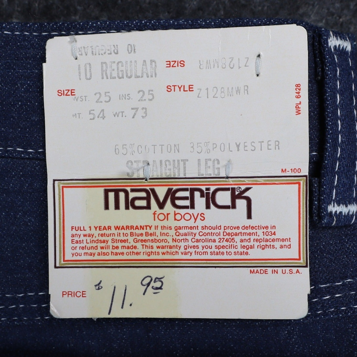 Maverick Jeans Boys 10 Reg Vintage 70s Blue Cotton Poly Straight Leg Deadstock - take2supply
