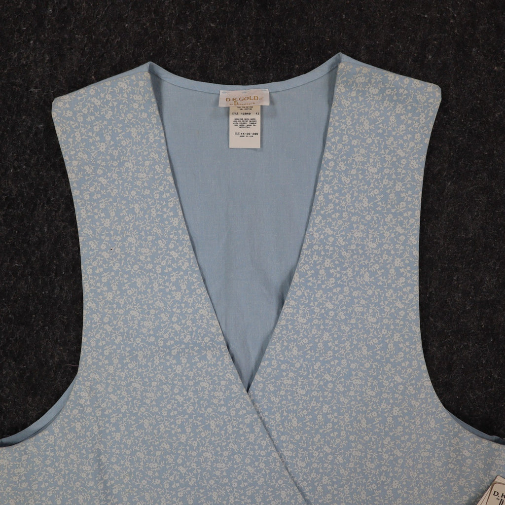 D.K. Gold Vest Womens 1X Vintage 90s Blue Floral Reversible Cotton Blend NWT - take2supply