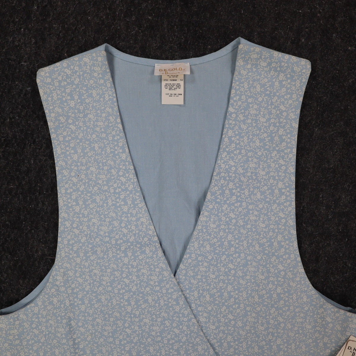 D.K. Gold Vest Womens 1X Vintage 90s Blue Floral Reversible Cotton Blend NWT - take2supply