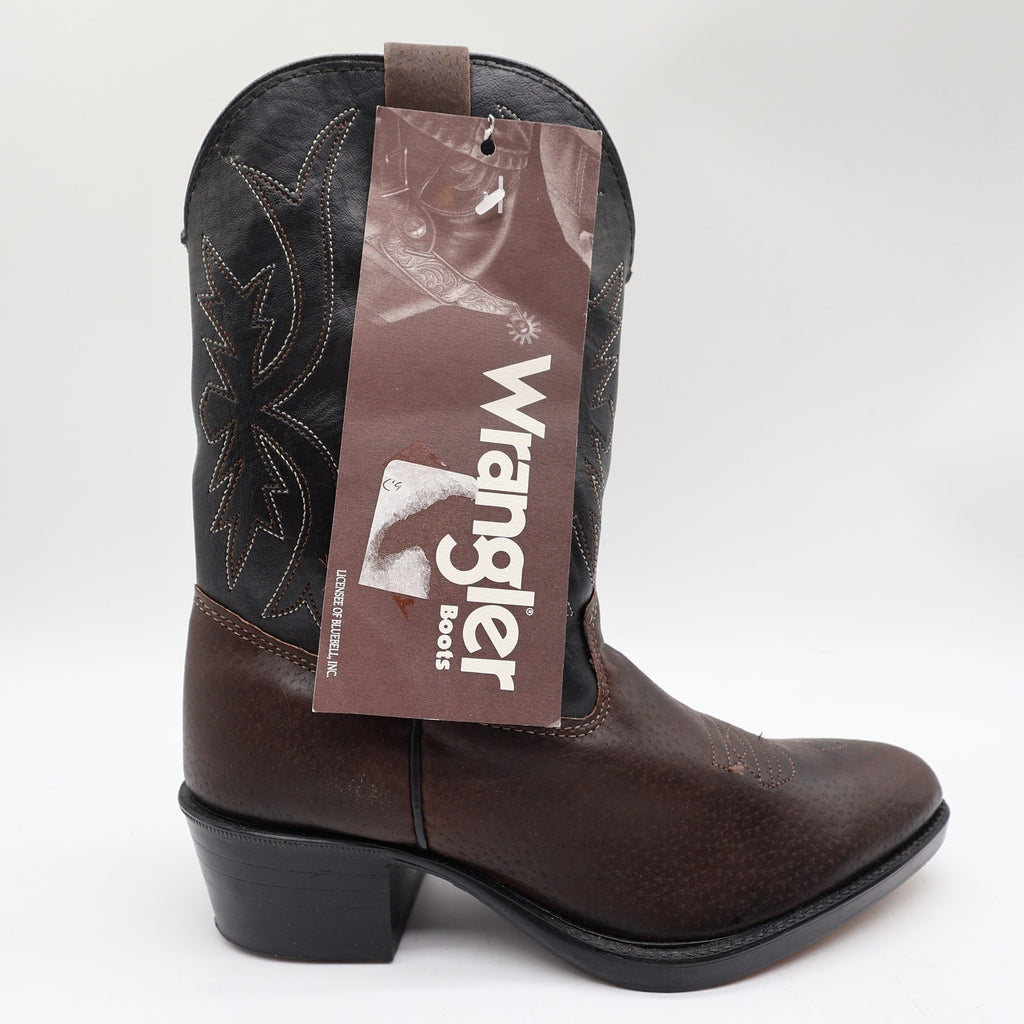 Wrangler Vintage Western Cowboy Boots Childrens 1.5 Brown Black Leather NWT - take2supply