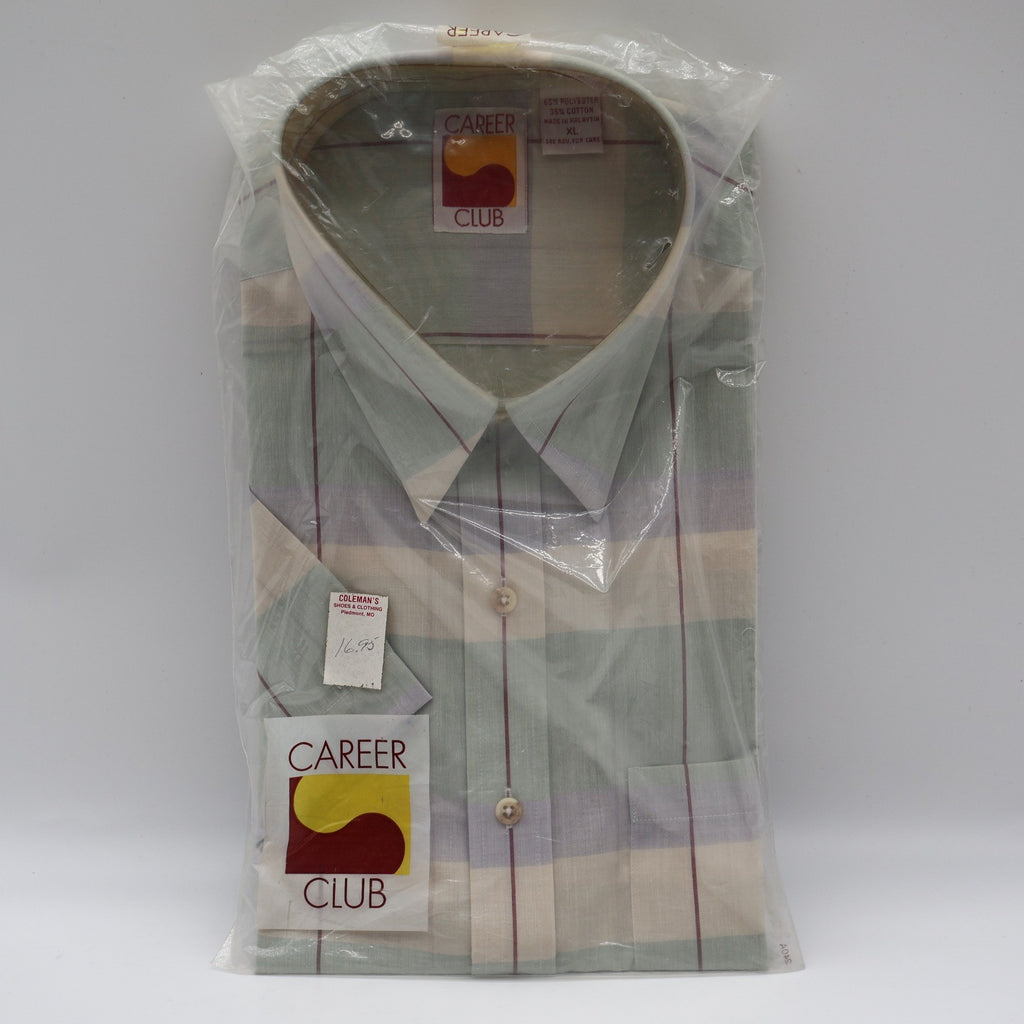 Career Club Shirt Mens XL Vintage Deadstock Striped Short Sleeve Button Down - take2supply