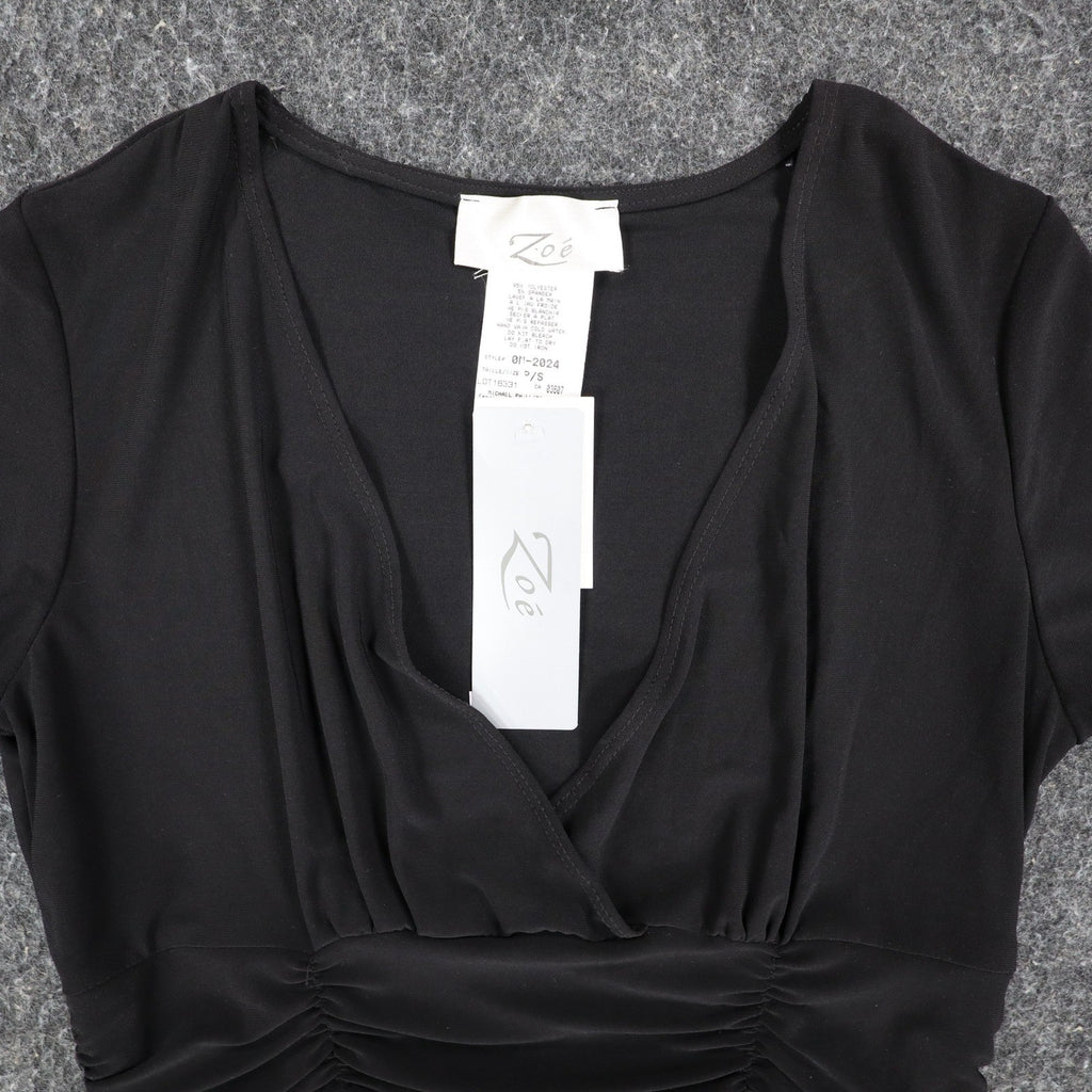 Zoe Ruched V-Neck Top Womens P/S Y2K Deadstock Gray Short Sleeve Canada C1212 - take2supply
